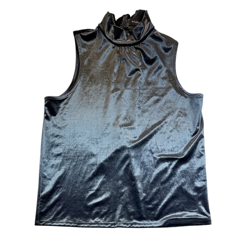 Banana Republic SL Tie Mock Neck‎ Women XS Blue Velvet Sleeveless Keyhole Top